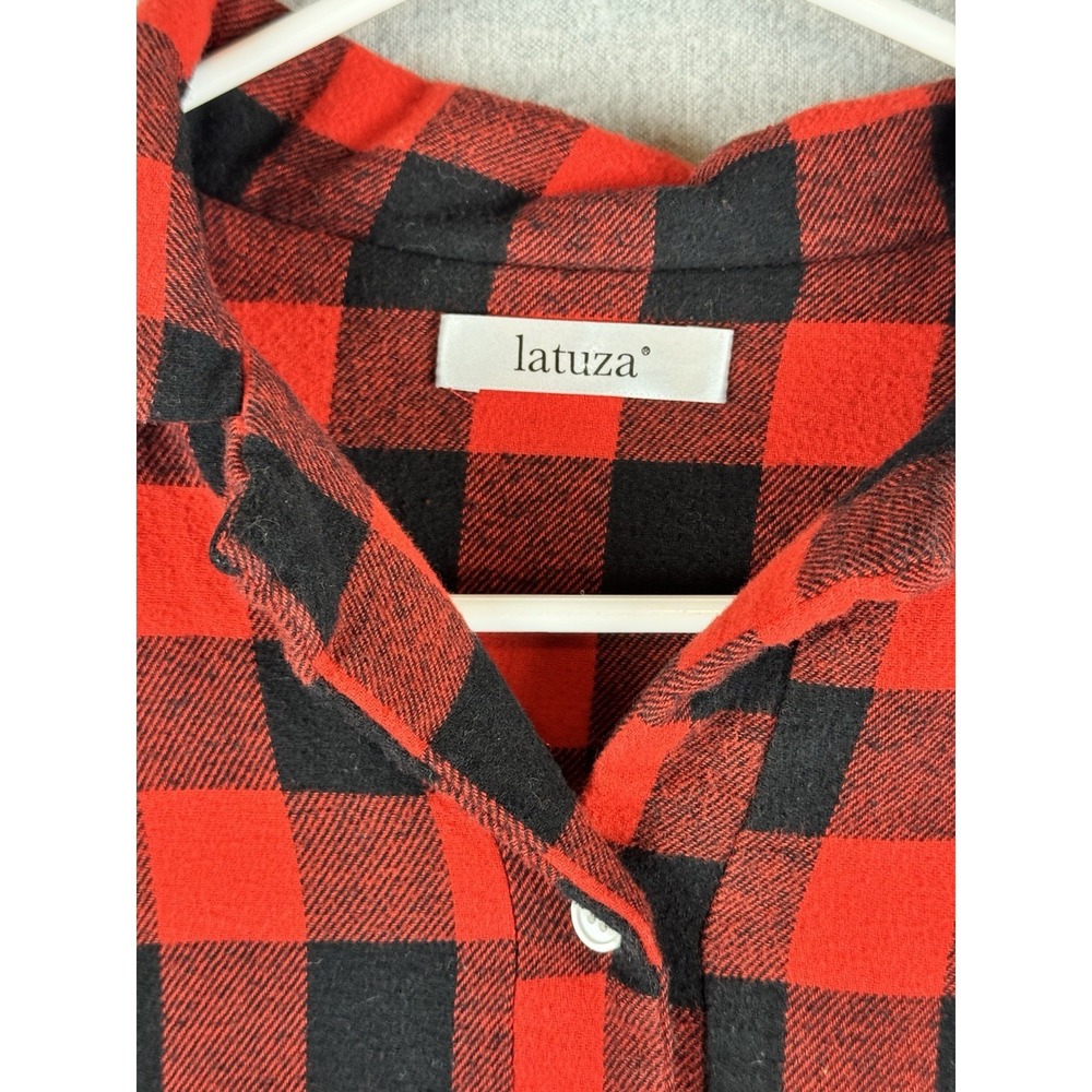 Latuza Buffalo Plaid‎ Flannel Nightgown Dress Red Black Cotton Medium - Picture 3 of 14